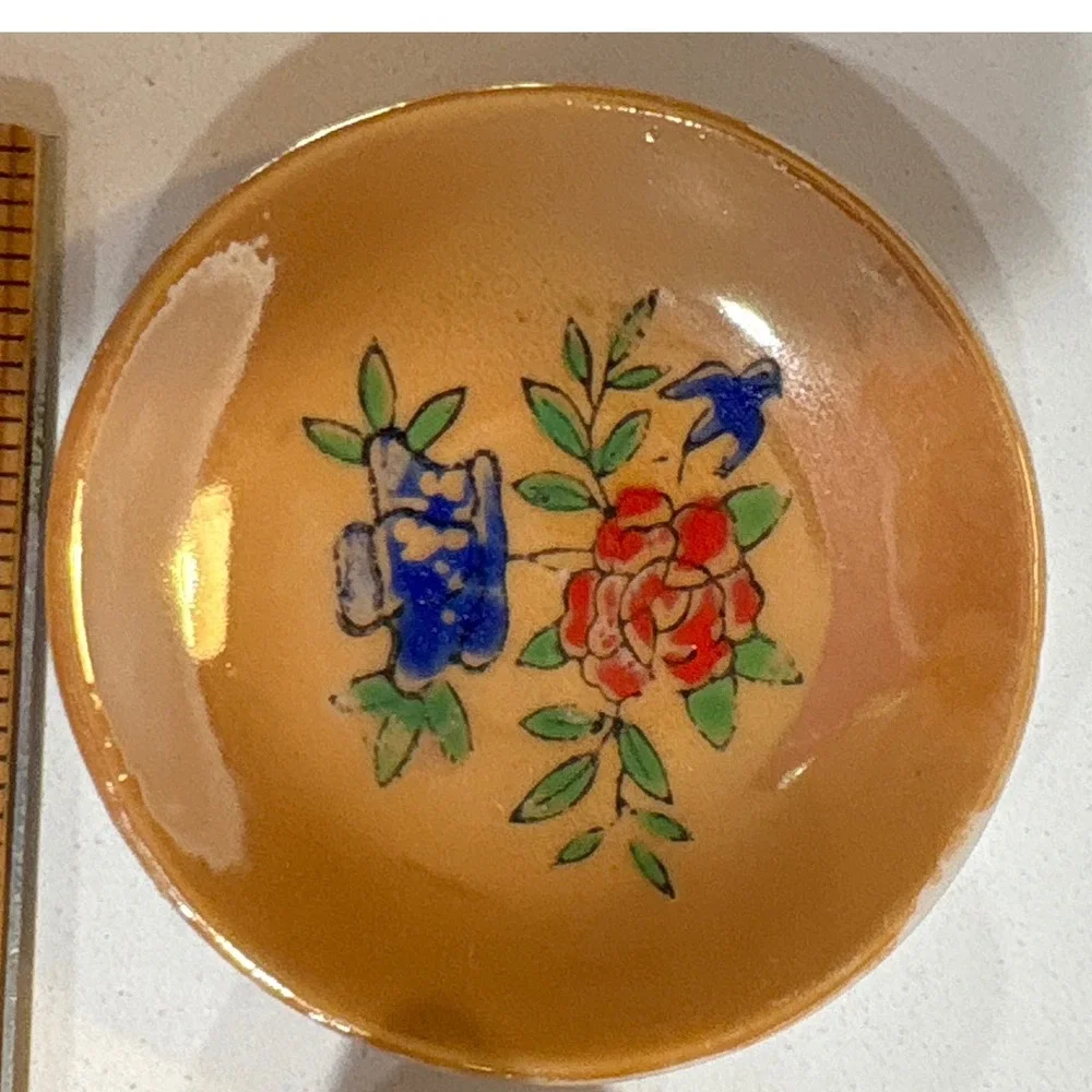 Vintage Miniature Creamer and Saucer Set Japan‎ Floral Design Dollhouse